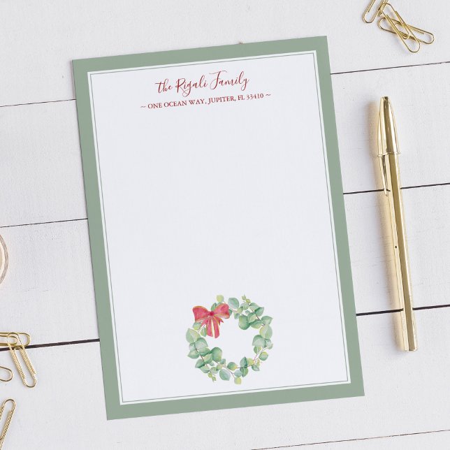 Carte de remerciement avec une couronne de Noël à  (Watercolor Christmas note card features hand drawn and painted wreath art by Victoria Grigaliunas)