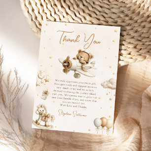 Carte de remerciement avion ours en peluche marron
