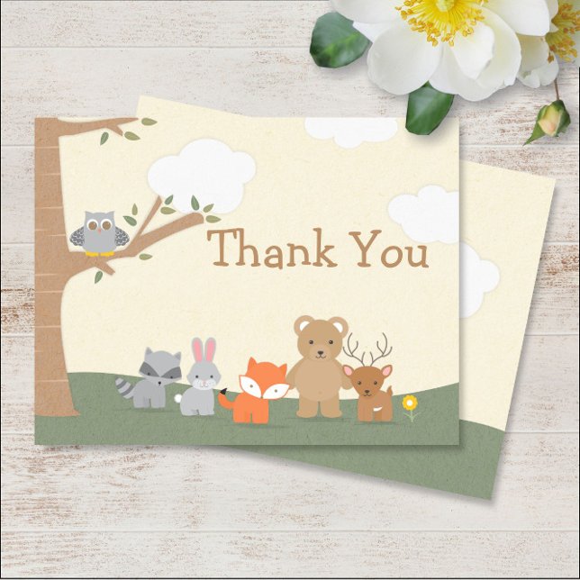 Carte de Remerciement Baby Shower Animaux de la Fo (Créateur téléchargé)