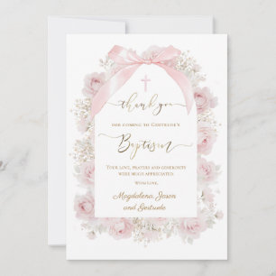 carte de remerciement baptême roses roses aquarell