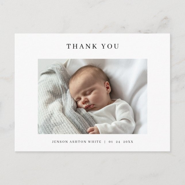 Carte de remerciement bébé avec photo et nom moder (Devant)
