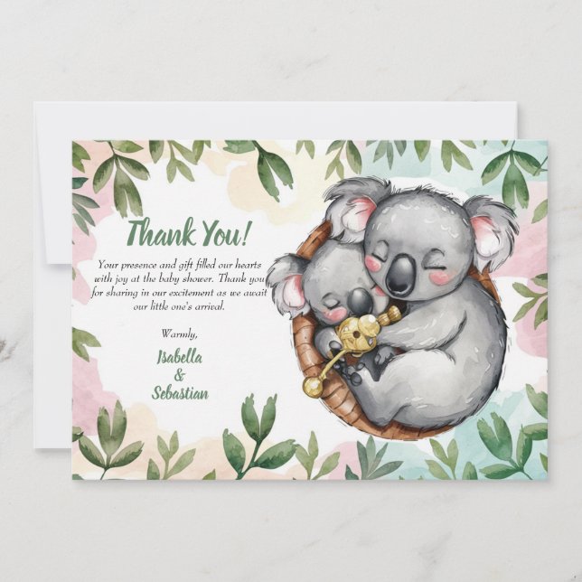 Carte de remerciement Bébé koala mignon et maman k (Devant)