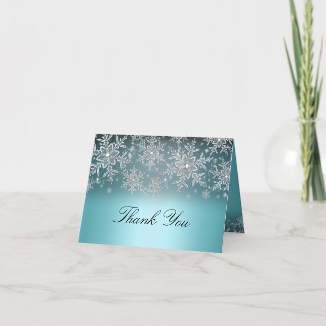 Carte de remerciement bleu flocon de neige cristal (Devant)