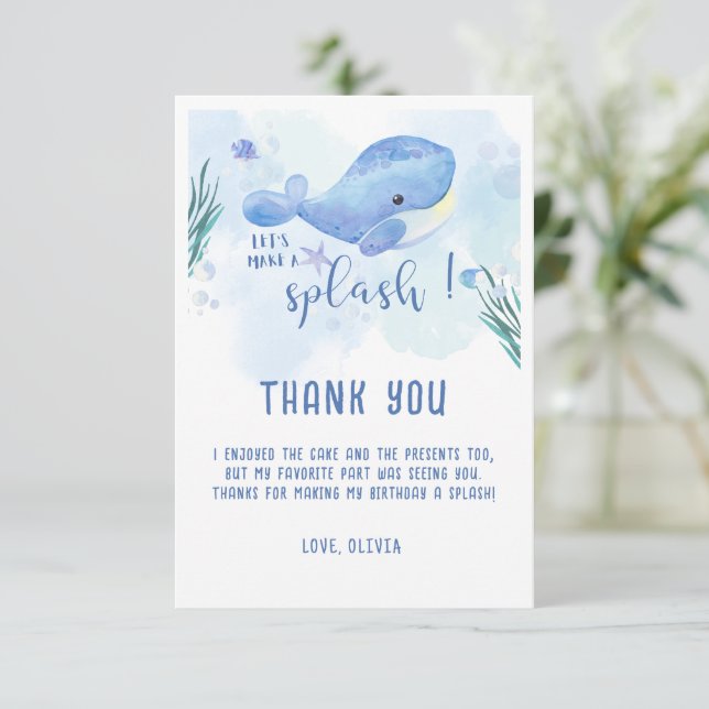 Carte de remerciement bleu Tastique Baleine pour a (Debout devant)