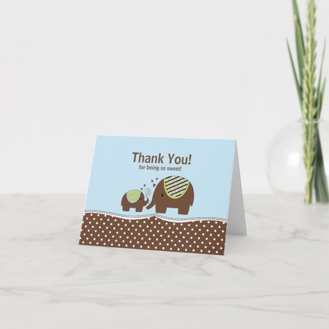 Carte de remerciement Blue & Brown Elephant (Devant)