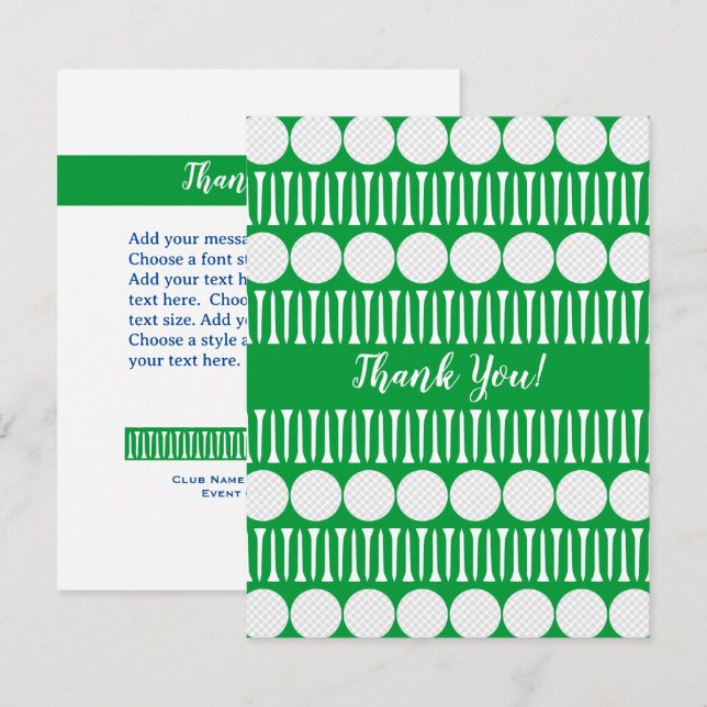 Carte de remerciement Boules de golf et tés (Devant / Derrière)