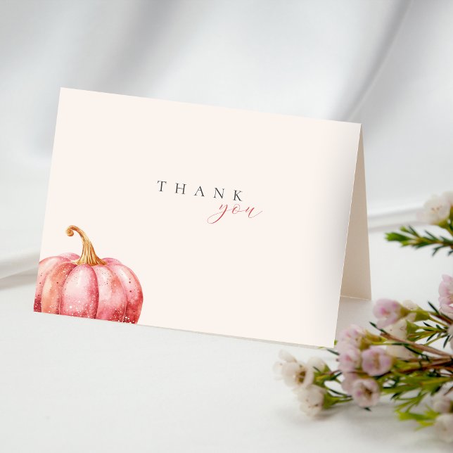 Carte de remerciement Citrouille Aquarelle Rose (Pumpkin Baby Shower Thank you card.)