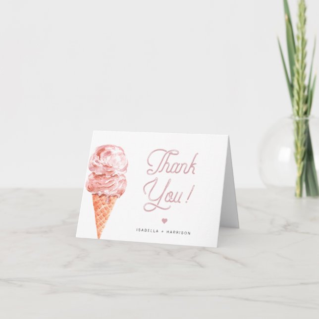 Carte de remerciement CLARA Retro Blush Rose Glace (Devant)