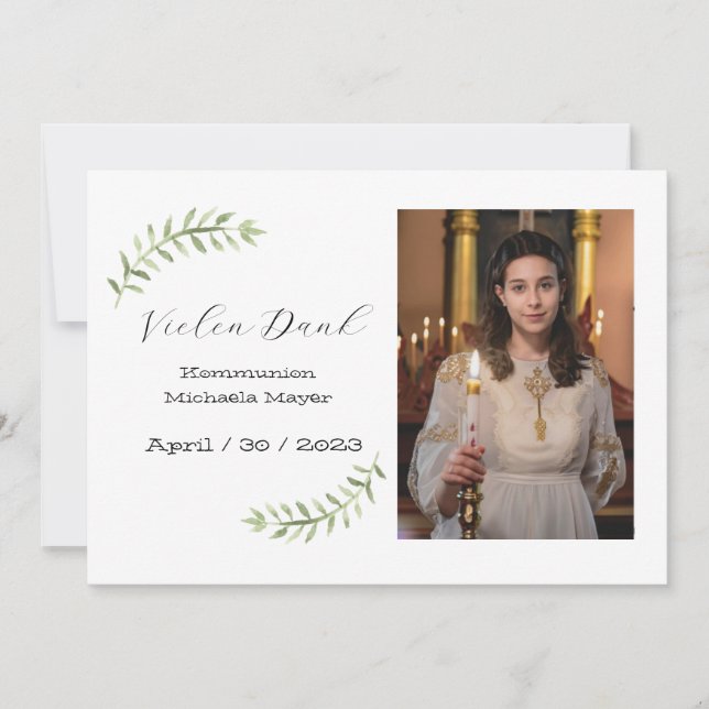 Carte de remerciement Communion / Confirmation bla (Devant)