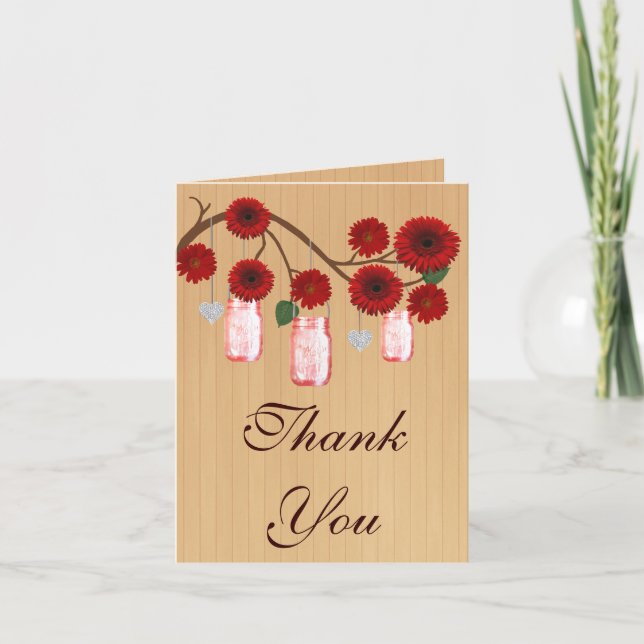 Carte de remerciement Country Rustic Red Mason Jar (Devant)
