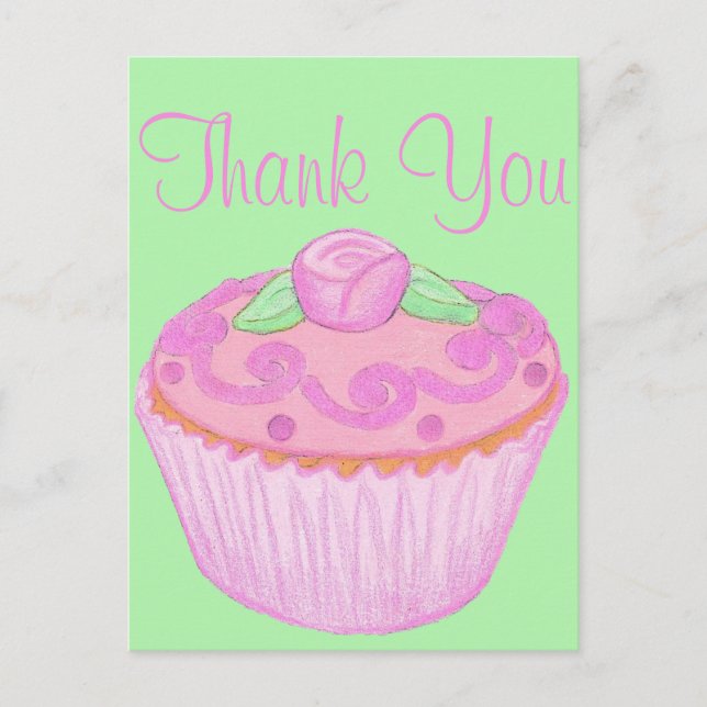 Carte de remerciement Cupcake Rose Vert 3 (Devant)