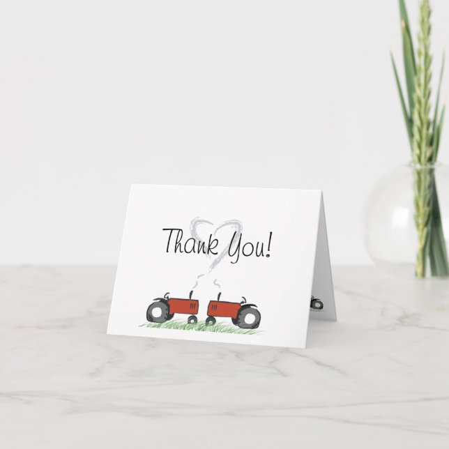 Carte de remerciement d'amour pour tracteur rouge (Devant)