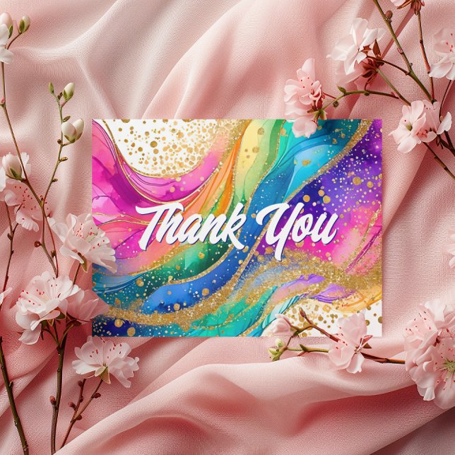 Carte de remerciement d'anniversaire à l'encre d'a (Rainbow Alcohol Ink Birthday Thank You Postcard)