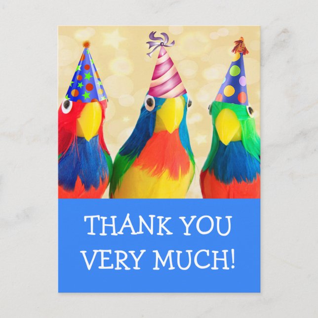 Carte de remerciement d'anniversaire avec perroque (Devant)