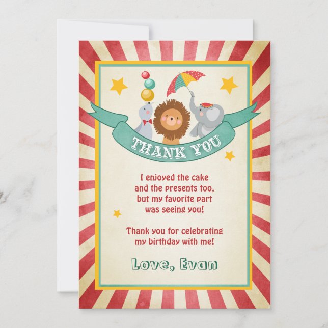 Carte de remerciement d'anniversaire cirque Carnav (Devant)