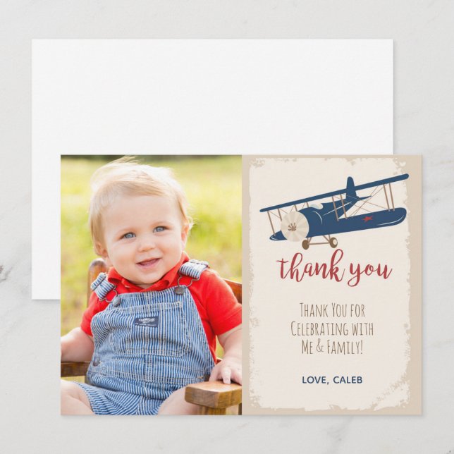 Carte de remerciement d'anniversaire d'avion (Devant / Derrière)