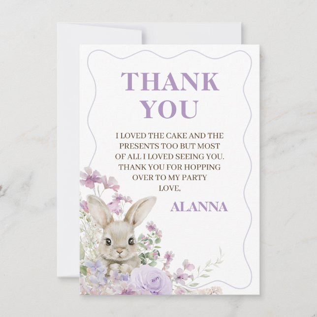 Carte de remerciement d'anniversaire de lapin de f (Devant)
