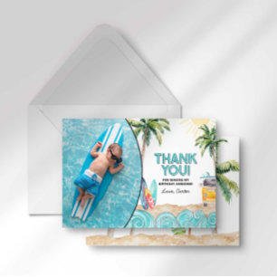 Carte de remerciement d'anniversaire de surf