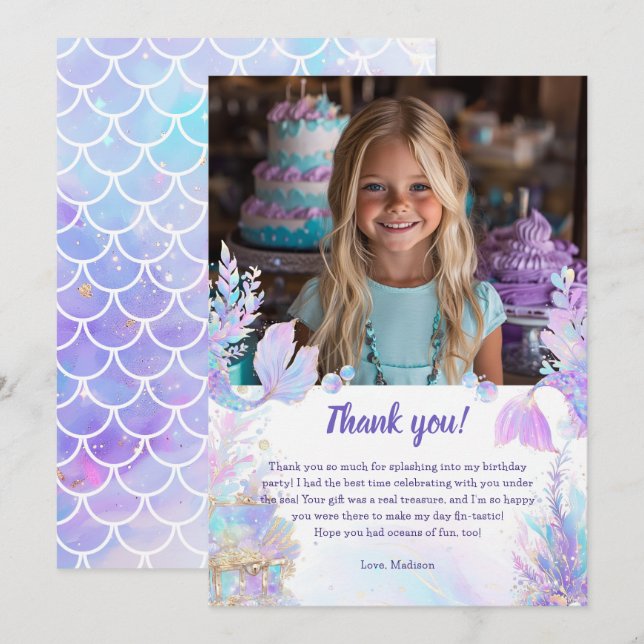 Carte de remerciement d'anniversaire pastel de la  (Devant / Derrière)
