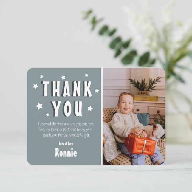 Carte de remerciement d'anniversaire photo enfants (Debout devant)