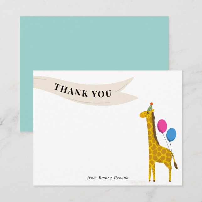 Carte de remerciement d'anniversaire pour un giraf (Devant / Derrière)