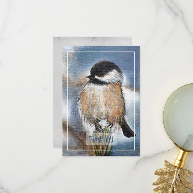 Carte de remerciement d'art d'oiseau mésange de l' (Devant/Arrière en situation)
