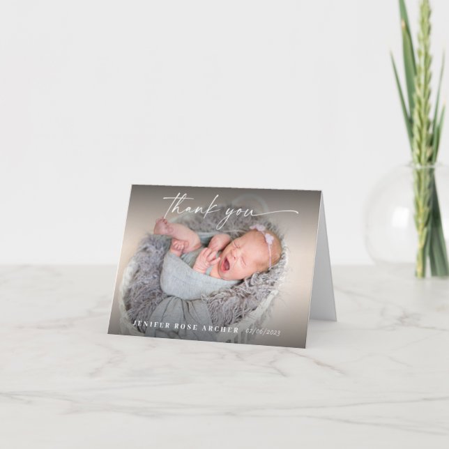 Carte de remerciement de bébé photo pliée, écritur (Devant)