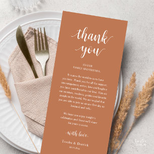 Carte de remerciement de dîner de mariage rustique
