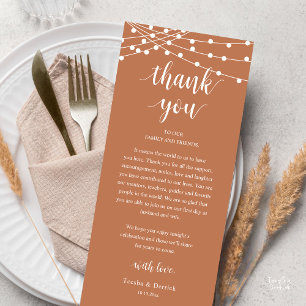 Carte de remerciement de dîner de mariage rustique