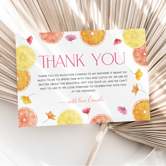 Carte de remerciement de fiançailles Main Squeeze  (Citrus Bridal Shower Thank You Card | Matching items available. )