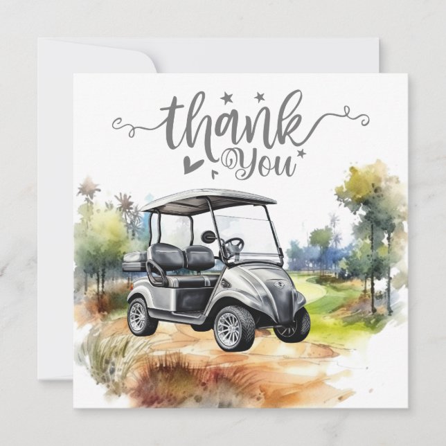 Carte de remerciement de golf avec gouache de char (Devant)