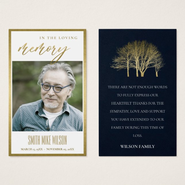 CARTE DE REMERCIEMENT DE L'ARBRE D'OR TOMBÉ SYMPAT (Devant & derrière)