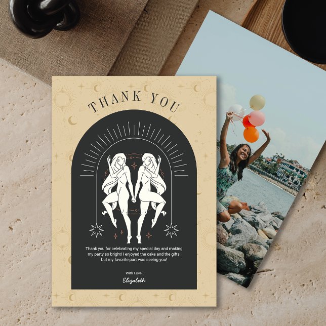 Carte de remerciement de l'arche du zodiaque Gémea (Mystic Gemini Zodiac Arch Thank You Card)