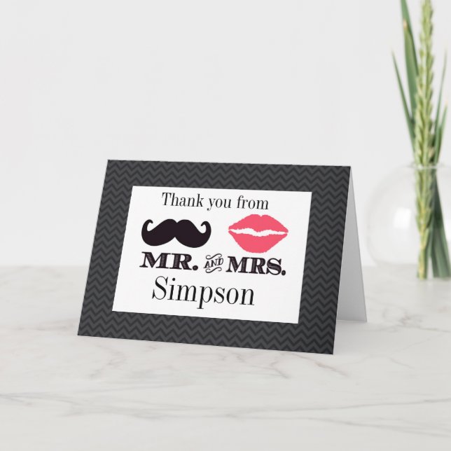Carte de remerciement de M. et Mme pour mariage et (Devant)