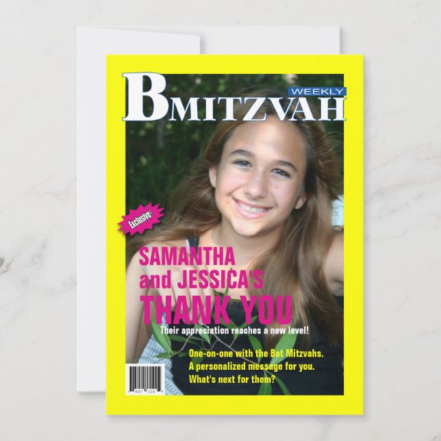 Carte de remerciement de magazine de B Mitzvah, B’ (Devant)