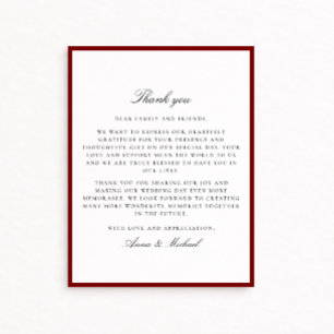 Carte de remerciement de mariage à bordure rouge f