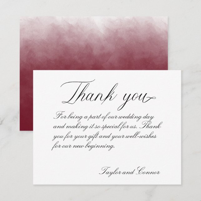 Carte de remerciement de mariage à calligraphie cl (Devant / Derrière)