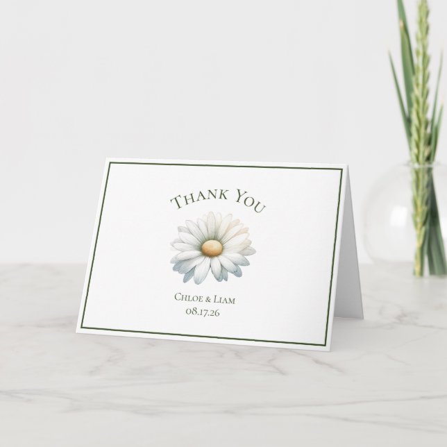 Carte de remerciement de mariage à la marguerite é (Devant)