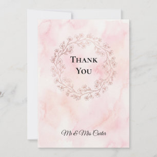 Carte de remerciement de mariage à l'aquarelle ros