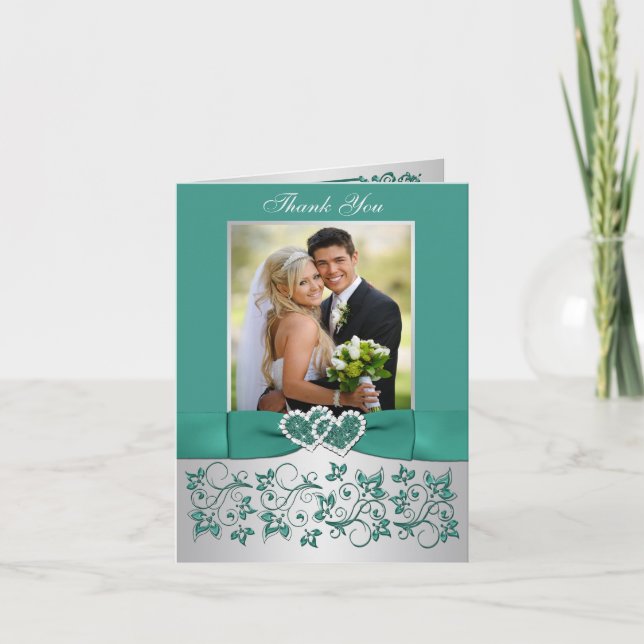Carte de remerciement de mariage à motif floral ar (Devant)