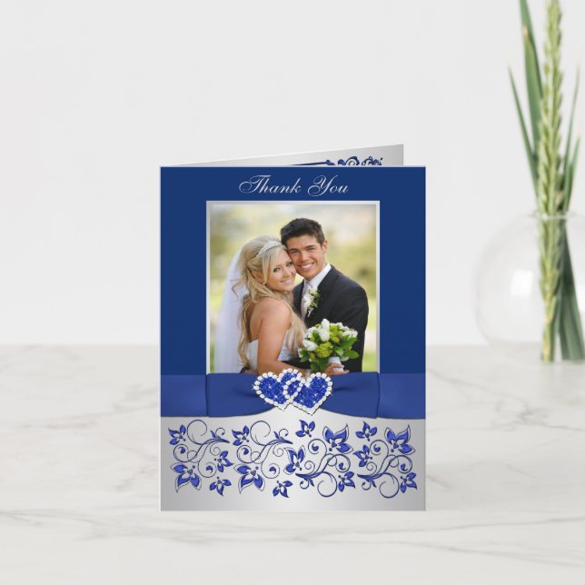 Carte de remerciement de mariage à motif floral bl (Devant)
