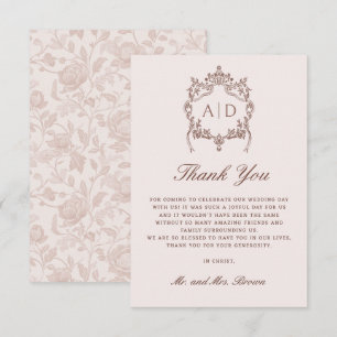 Carte de remerciement de mariage au blason vintage