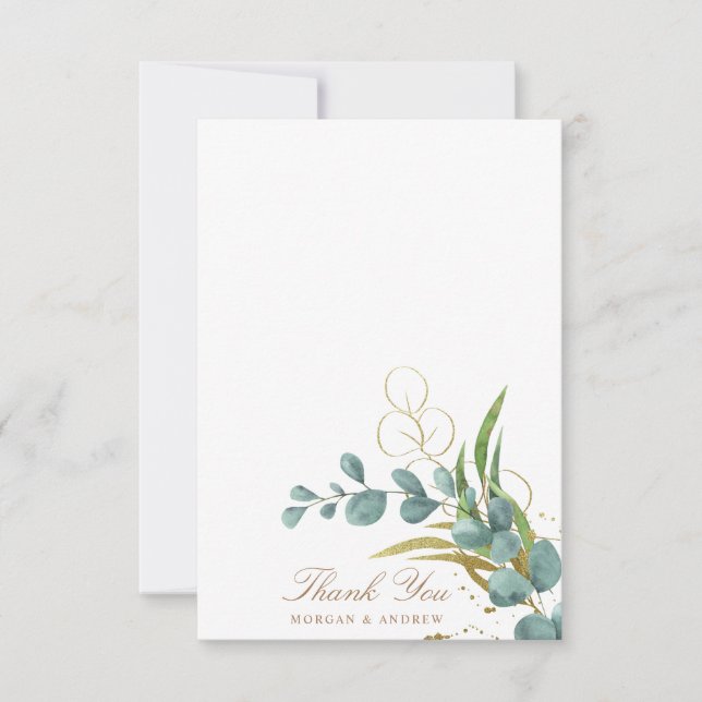carte de remerciement de mariage aux feuilles d'eu (Devant)