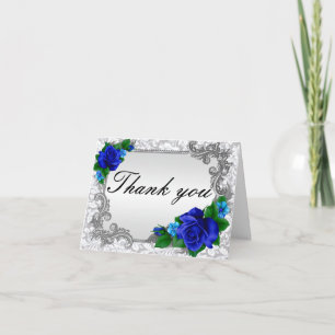 Carte de remerciement de mariage aux roses bleues