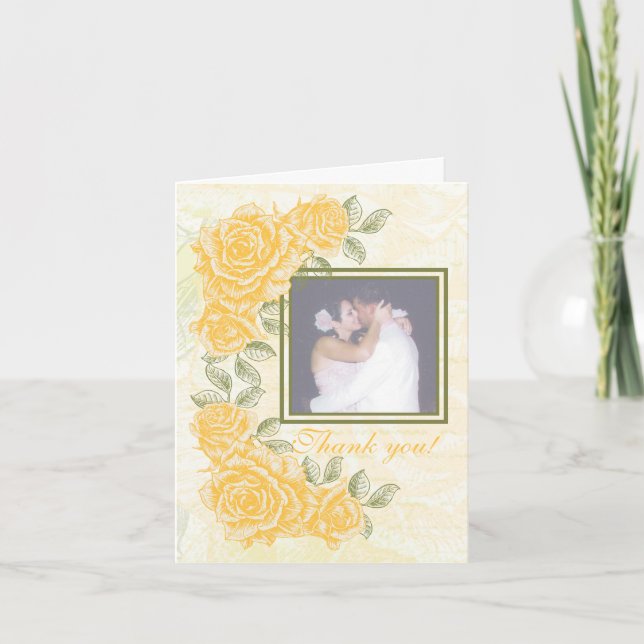 Carte de remerciement de mariage aux roses jaunes  (Devant)