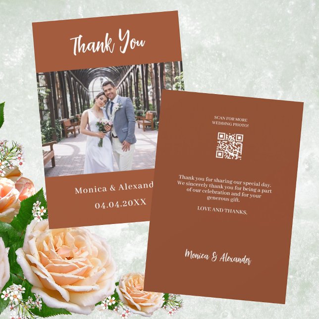 Carte de remerciement de mariage avec code QR oran (Créateur téléchargé)