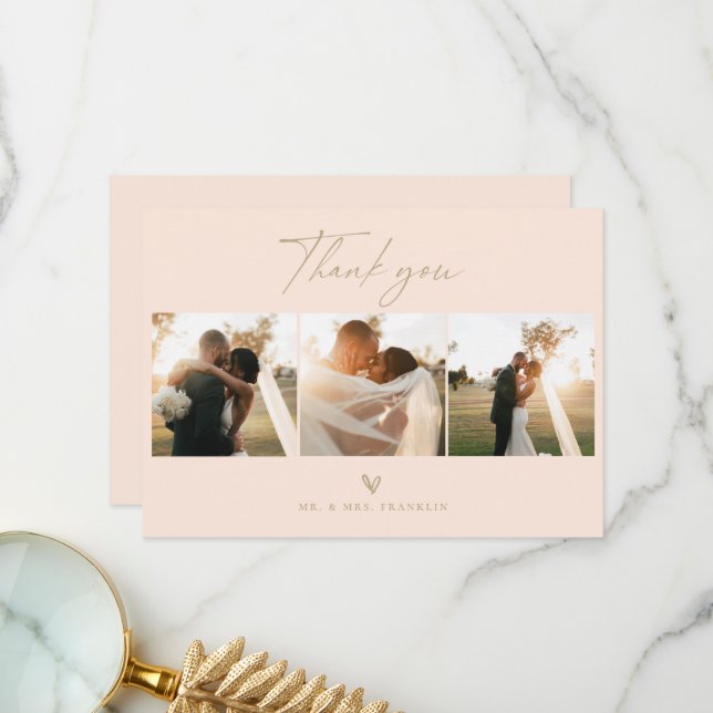 Carte de remerciement de mariage avec écriture scr (Devant/Arrière en situation)