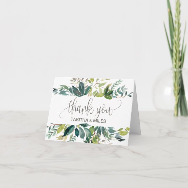 Carte de remerciement de mariage avec feuillage (Devant)