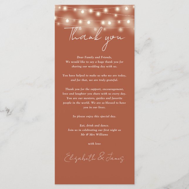 Carte de remerciement de mariage avec lumières en  (Devant)