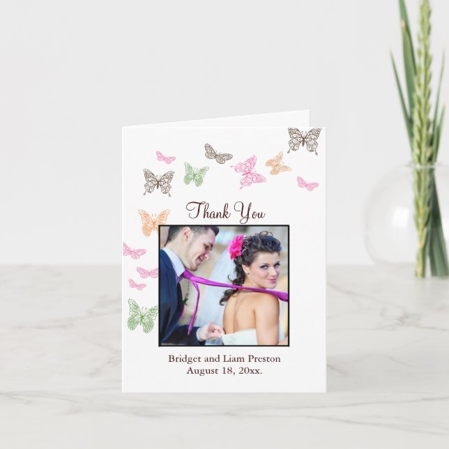 Carte de remerciement de mariage Bisous de papillo (Devant)